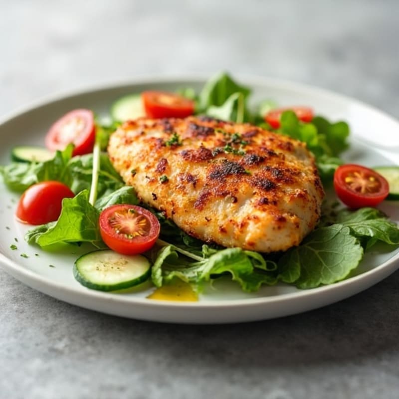 Crispy Pan-Seared Chicken with Fresh Mixed Greens