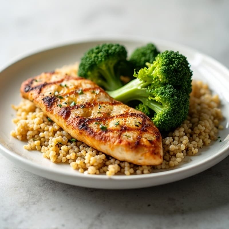 Grilled Chicken Breast with Quinoa and Roasted Broccoli
