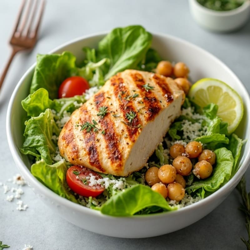 Herb-Grilled Chicken Caesar with Crispy Chickpea Croutons
