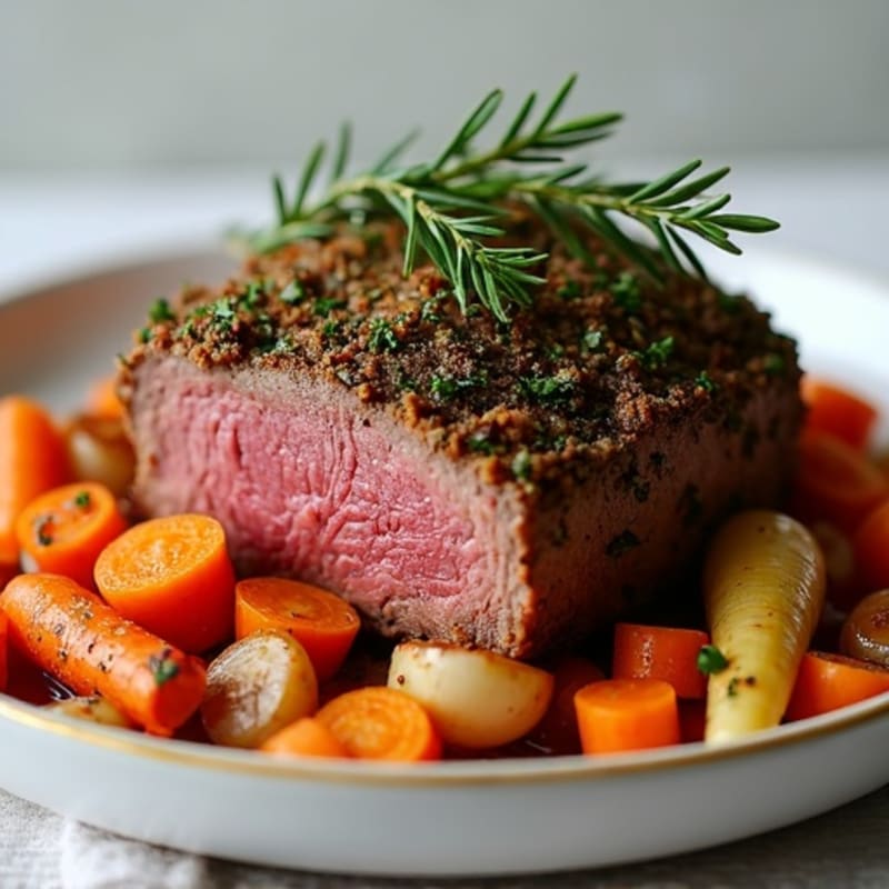 Herb-Crusted Tender Pot Roast with Root Vegetables