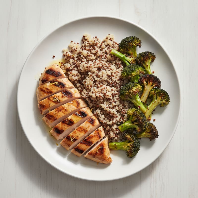 Grilled Chicken Breast with Roasted Broccoli and Quinoa