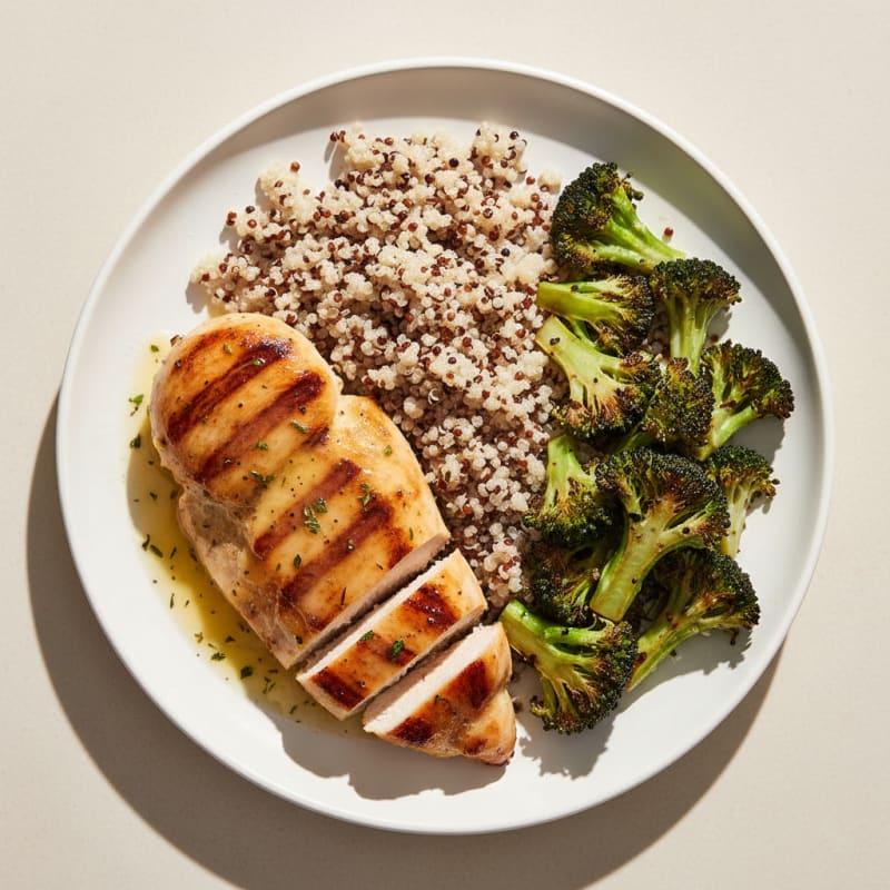 Grilled Chicken Breast with Quinoa and Roasted Broccoli