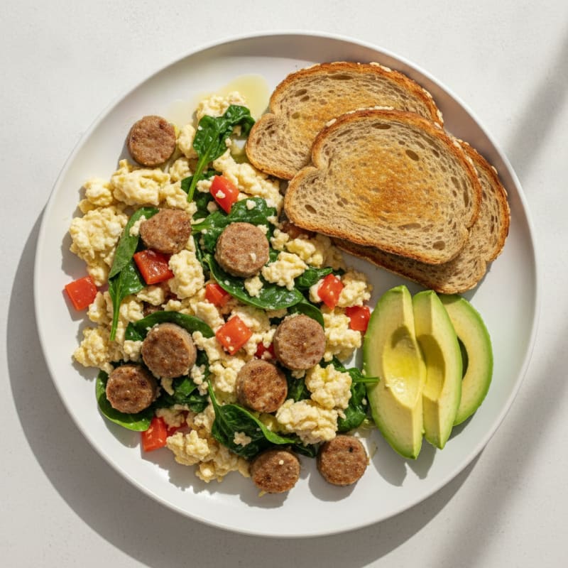 Egg White Veggie Scramble with Turkey Sausage