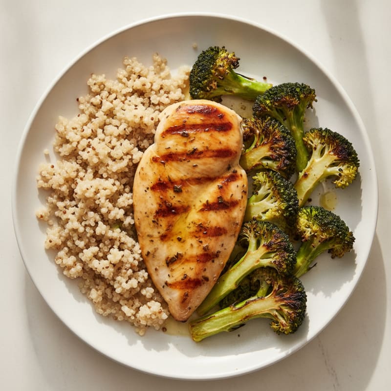 Grilled Chicken Breast with Roasted Broccoli and Quinoa