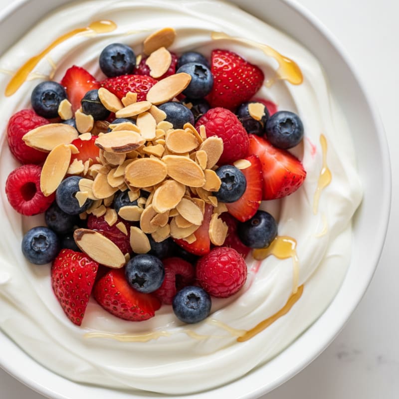 Creamy Greek Yogurt Protein Parfait with Mixed Berries and Almonds