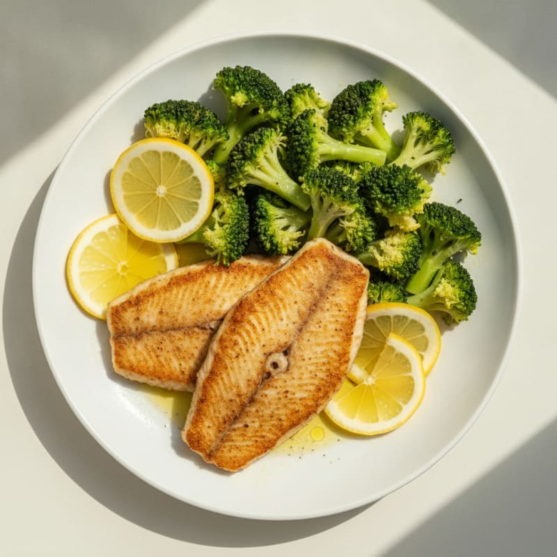 Seared Tilapia with Steamed Broccoli and Lemon