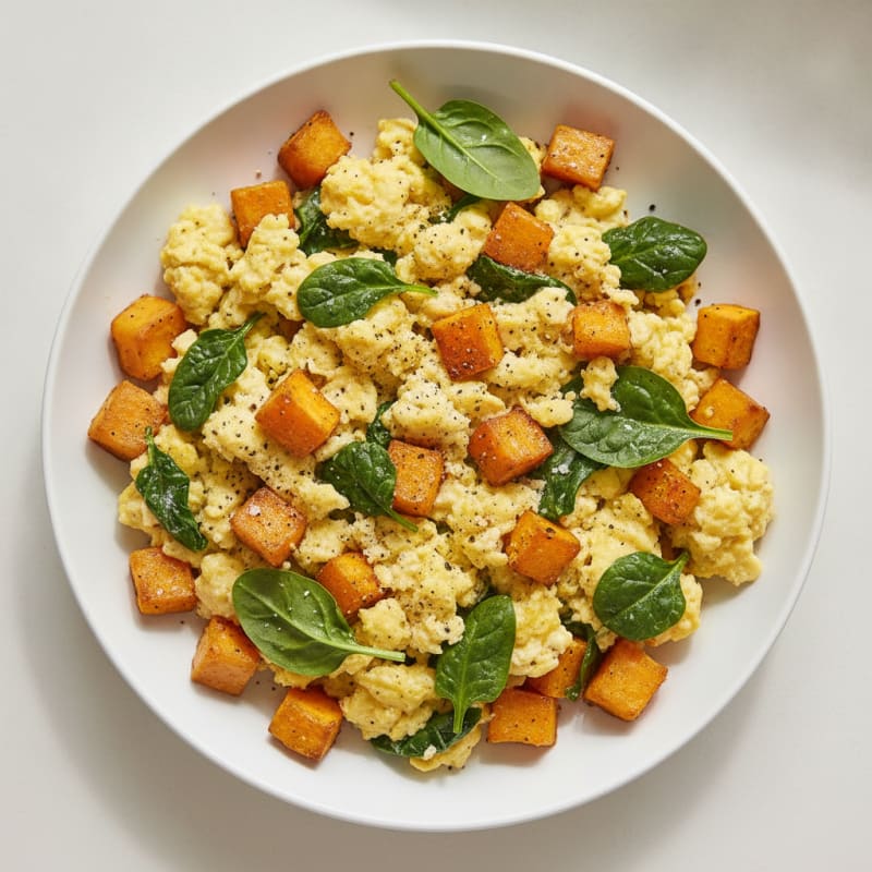 Scrambled Eggs with Roasted Sweet Potatoes
