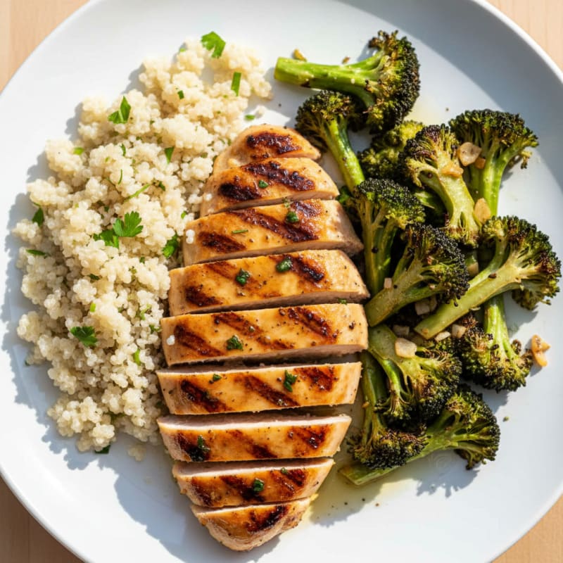 Grilled Chicken Breast with Quinoa and Roasted Broccoli