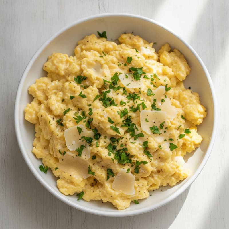 Parmesan Scrambled Eggs with Fresh Parsley