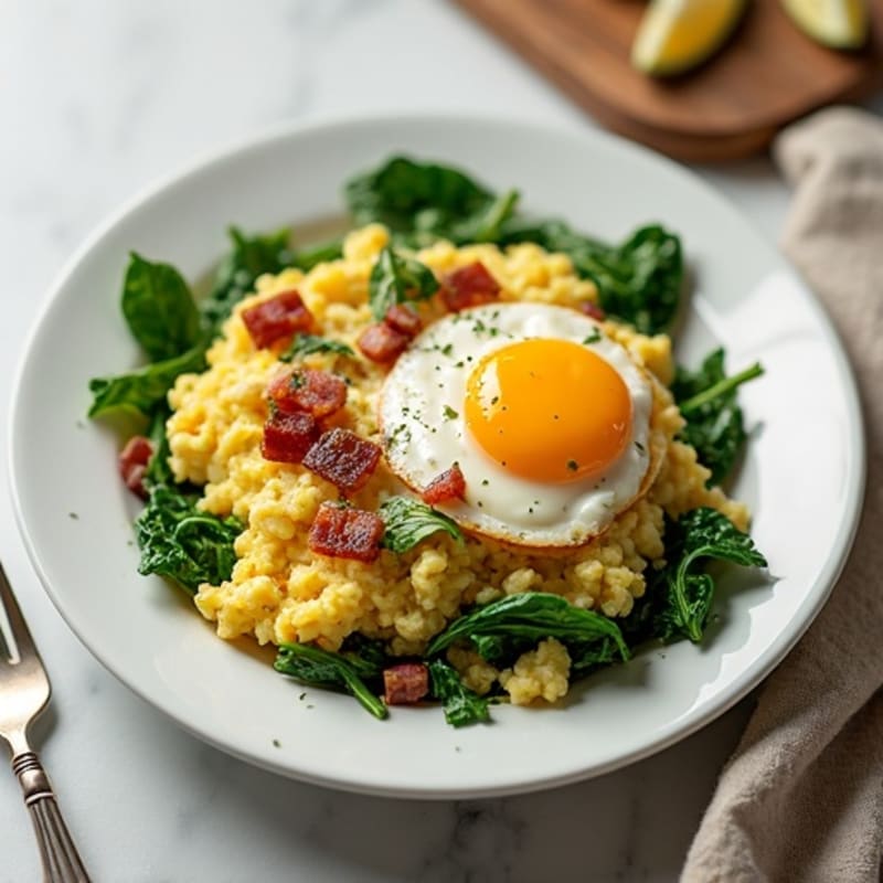 Egg White Scramble with Spinach and Turkey Bacon