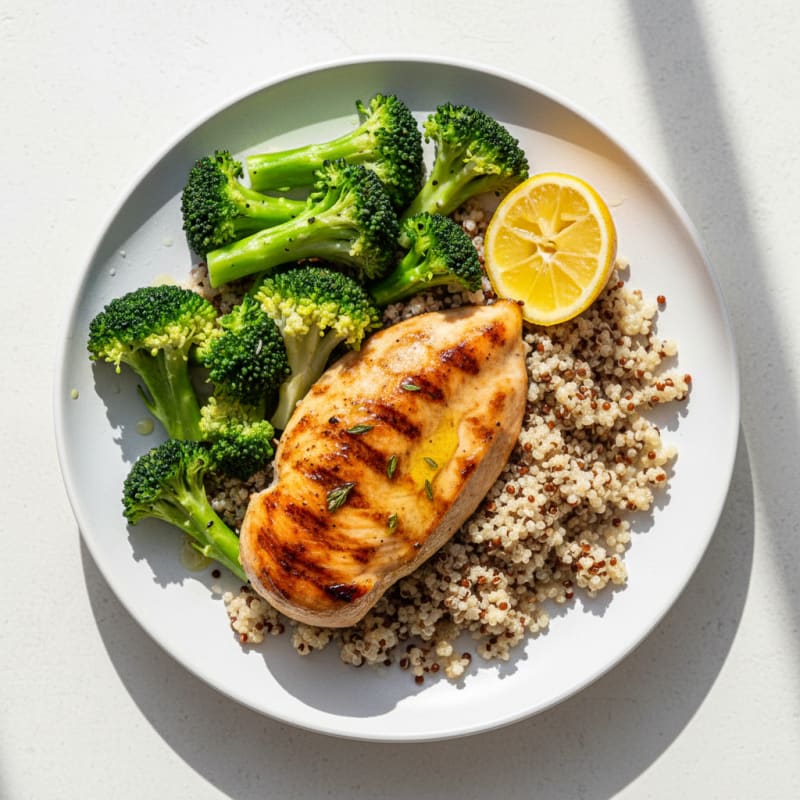 Grilled Chicken Breast with Quinoa and Steamed Broccoli