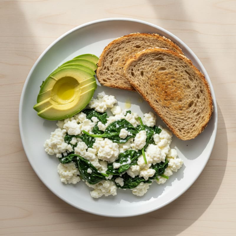 Scrambled Egg Whites with Cottage Cheese and Sautéed Spinach