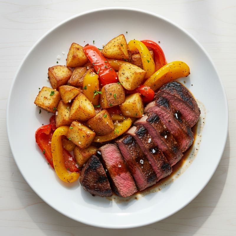 Charred Steak with Tender Potatoes and Roasted Peppers