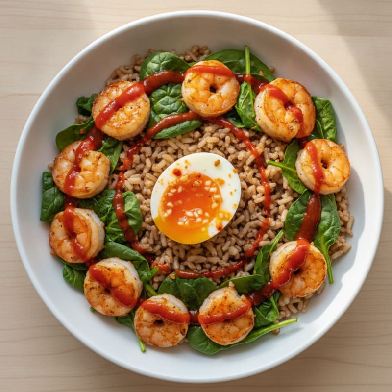 Spicy Shrimp and Spinach Breakfast Rice Bowl