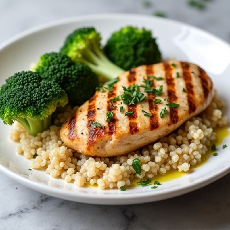 Grilled Chicken Breast with Quinoa and Roasted Broccoli