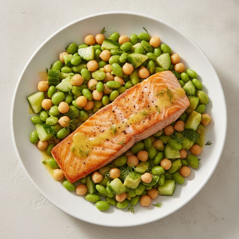 Pan-Seared Salmon with Edamame Chickpea Salad
