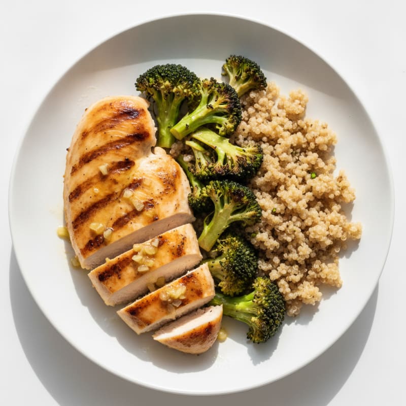 Grilled Chicken Breast with Roasted Broccoli and Quinoa