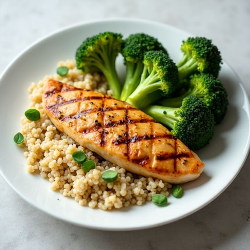 Grilled Chicken Breast with Quinoa and Steamed Broccoli