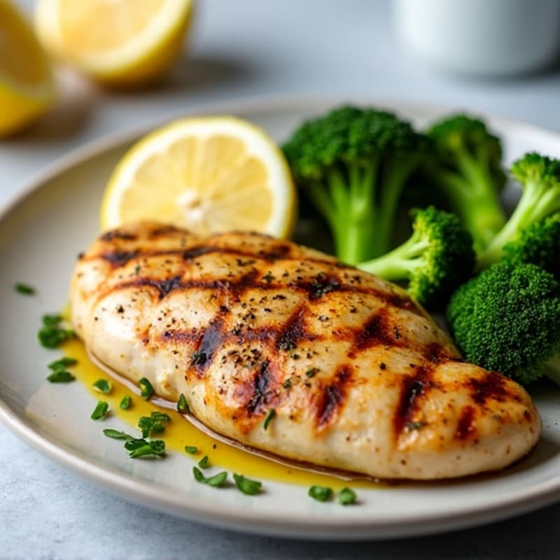 Grilled Chicken Breast with Steamed Broccoli and Lemon