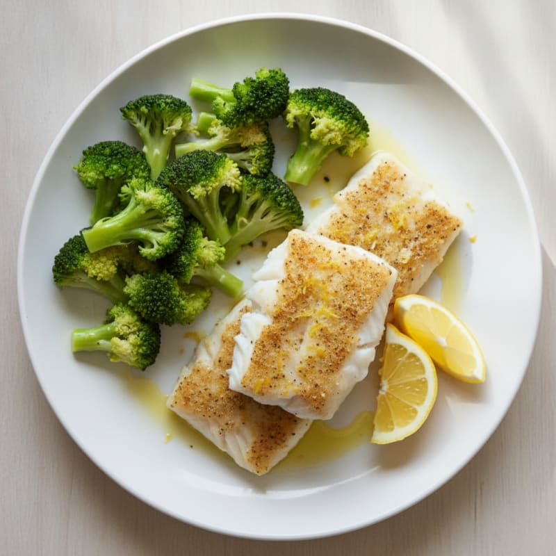 Baked Cod with Steamed Broccoli and Lemon