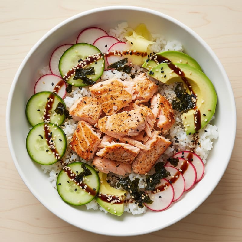 Salmon Sushi Rice Bowl with Avocado