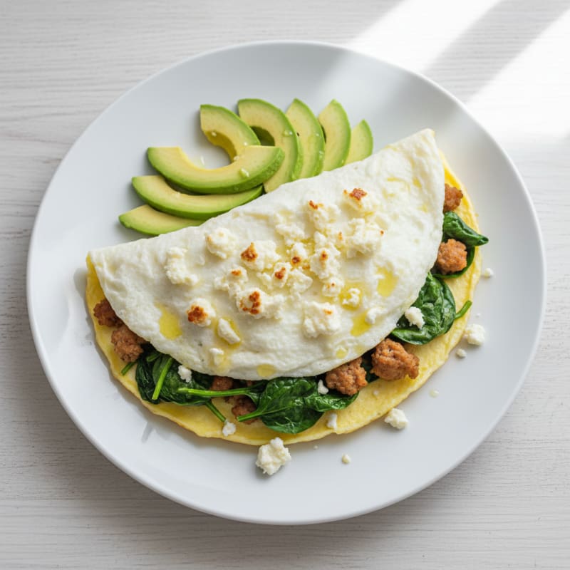 Egg White Omelet with Turkey Sausage and Spinach