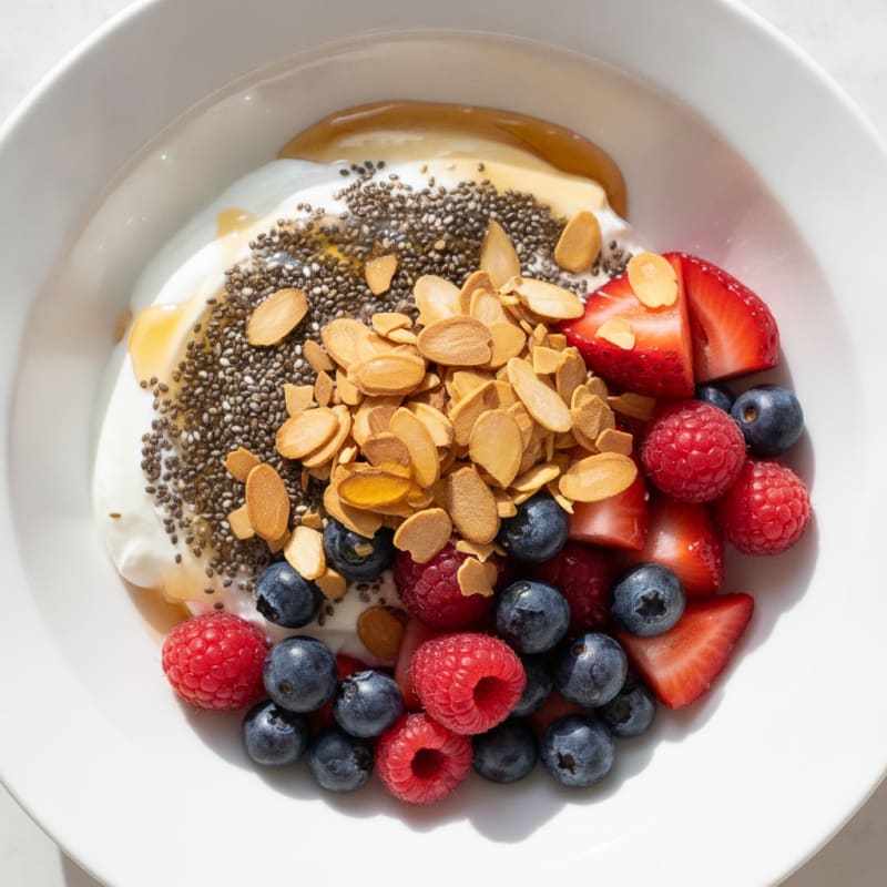 Greek Yogurt Parfait with Chia Seeds and Mixed Berries