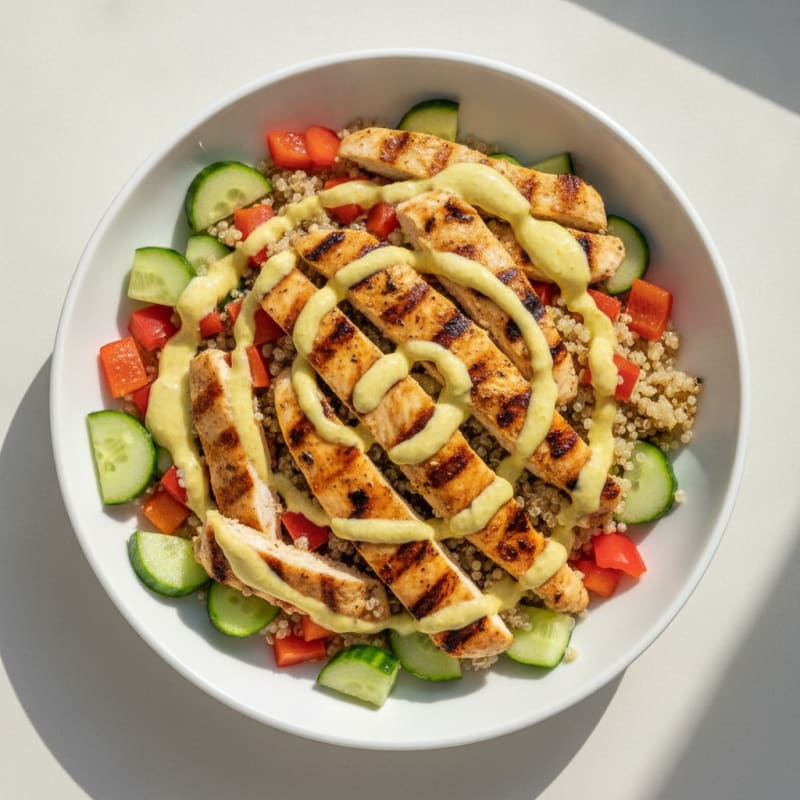 Grilled Chicken and Quinoa Power Bowl with Crunchy Vegetables