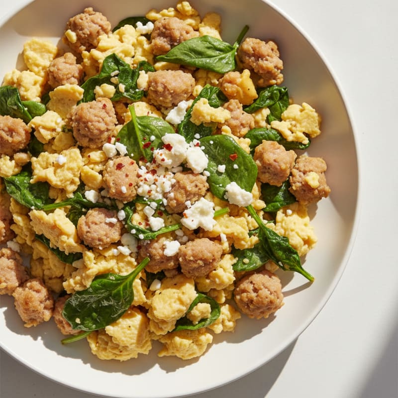 Egg White and Turkey Sausage Scramble with Spinach
