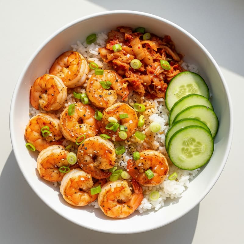 Quick Shrimp and Kimchi Rice Bowl