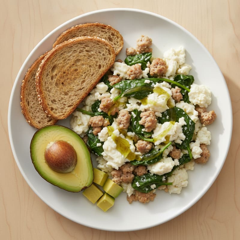 Egg White and Turkey Sausage Scramble with Spinach