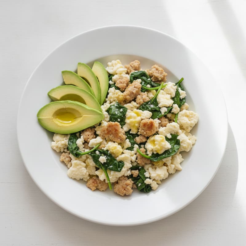 Egg White Scramble with Turkey Sausage and Spinach