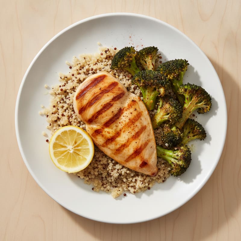 Grilled Chicken Breast with Quinoa and Roasted Broccoli