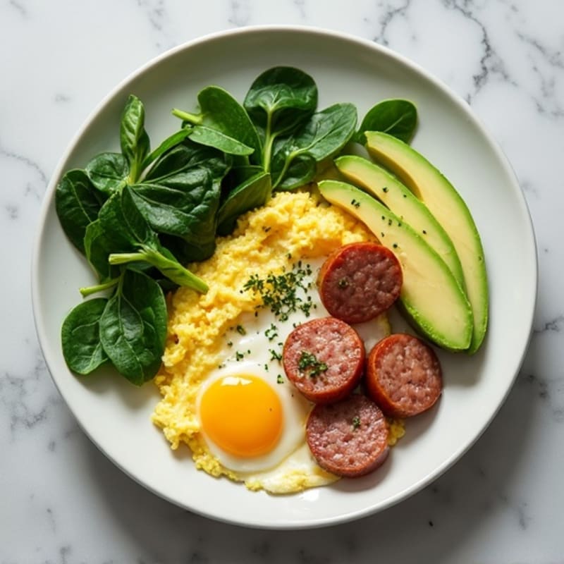 Egg White and Spinach Scramble with Turkey Sausage
