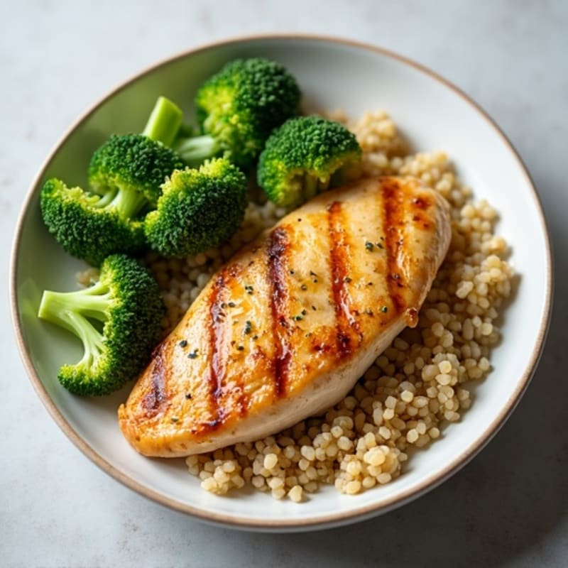 Grilled Chicken Breast with Quinoa and Steamed Broccoli