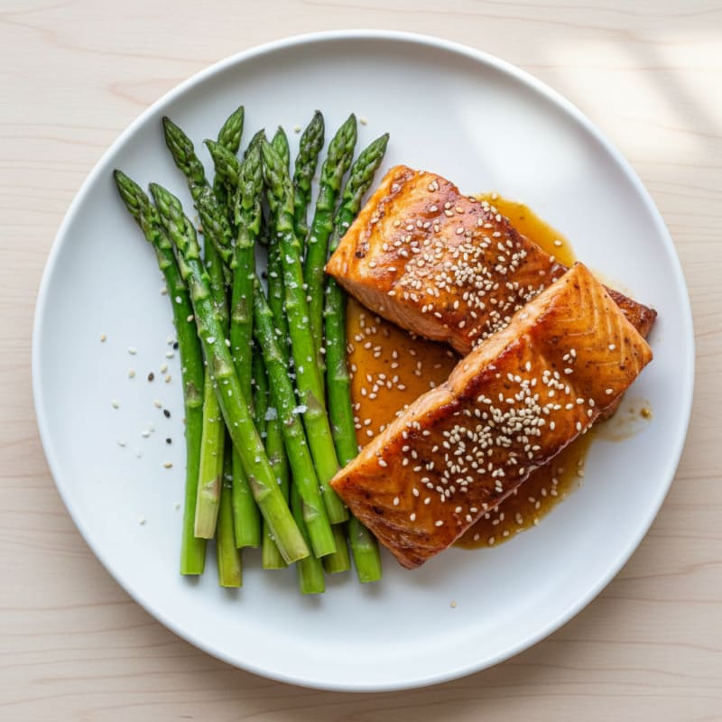 Pan-Seared Teriyaki Salmon with Roasted Asparagus