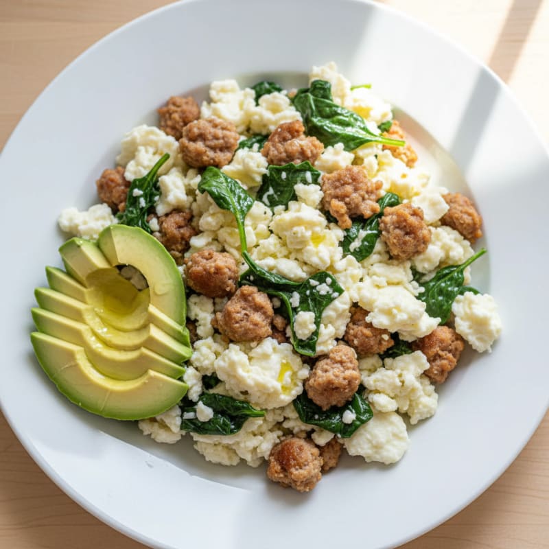Egg White Scramble with Turkey Sausage and Spinach