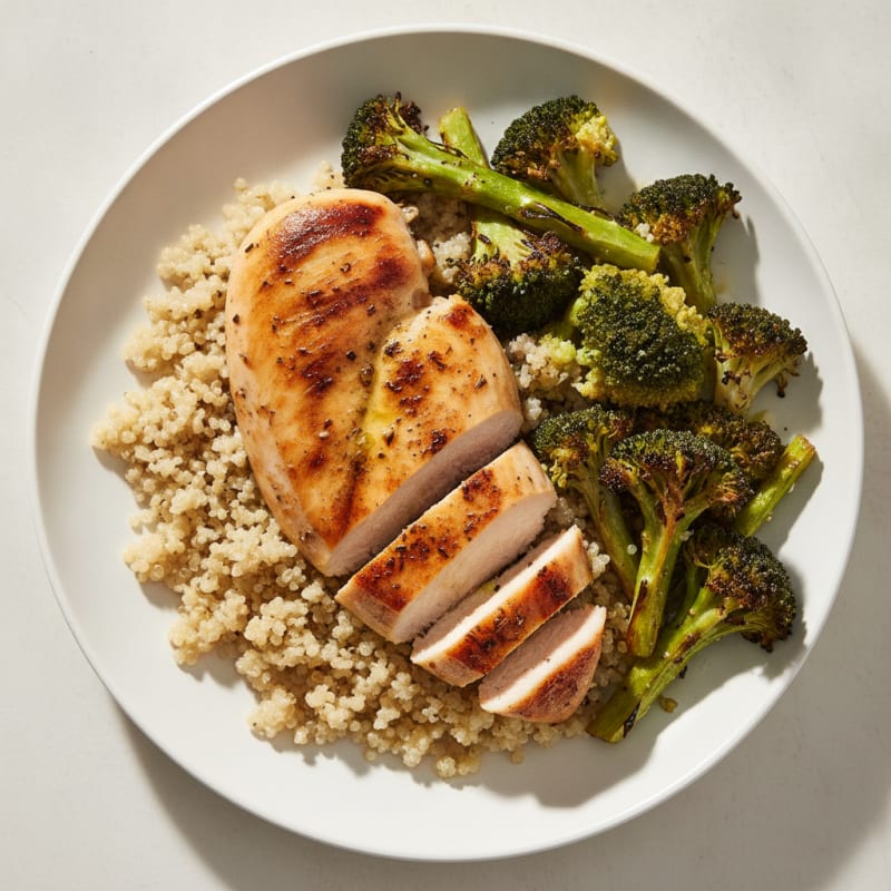 Grilled Chicken Breast with Roasted Broccoli and Quinoa