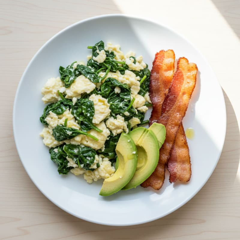 Egg White Spinach Scramble with Turkey Bacon