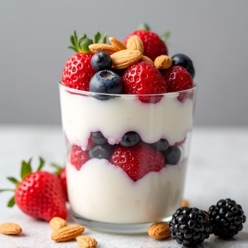 Greek Yogurt Protein Parfait with Mixed Berries and Almonds