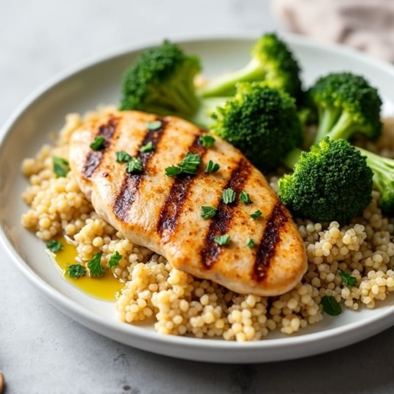 Grilled Chicken Breast with Quinoa and Roasted Broccoli