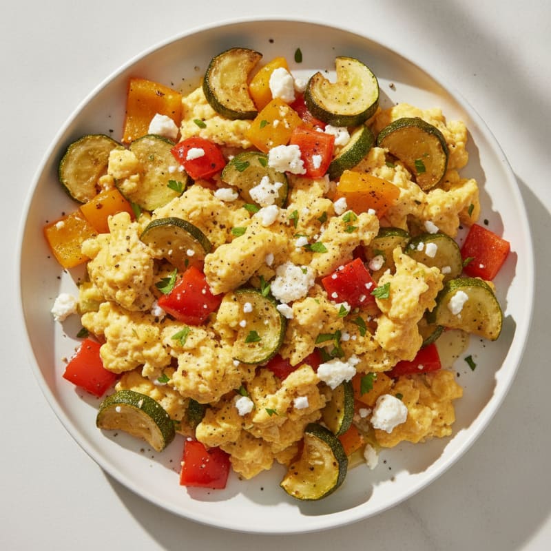Hearty Scrambled Eggs with Roasted Vegetables