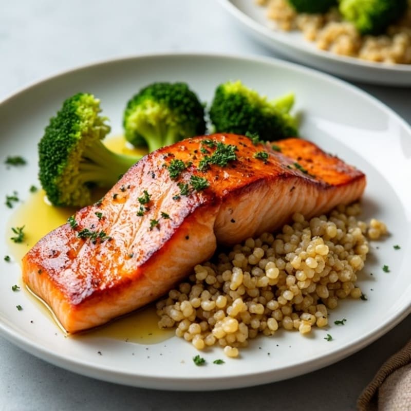 Seared Salmon with Roasted Broccoli and Quinoa