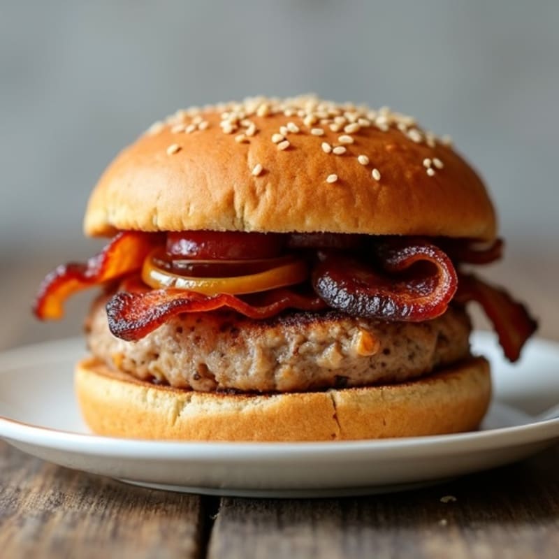 Lean Turkey Bacon Burger with Caramelized Onions