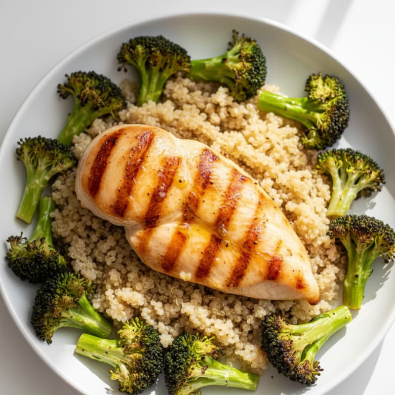 Grilled Chicken Breast with Quinoa and Roasted Broccoli