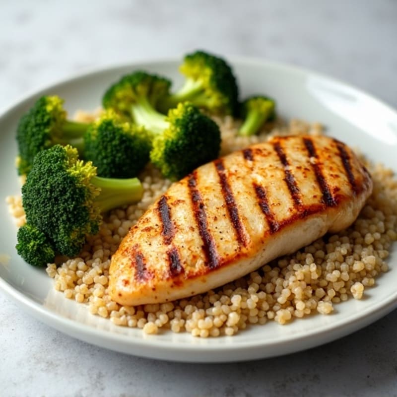 Grilled Chicken Breast with Quinoa and Roasted Broccoli
