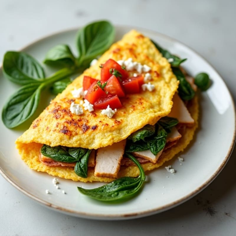 Egg White Spinach Omelet with Turkey Breast and Fresh Salsa