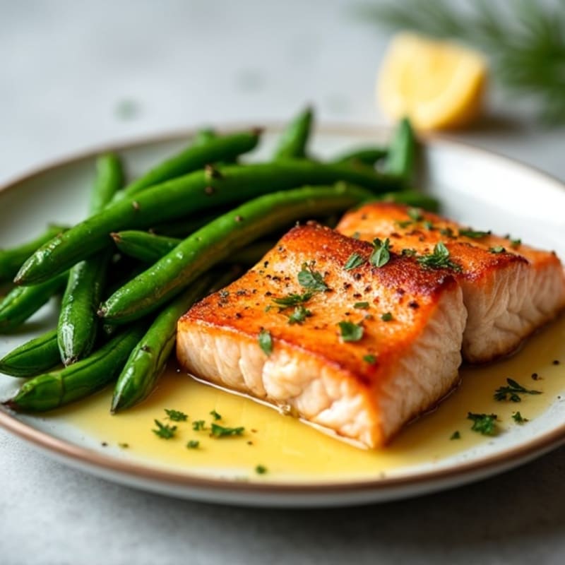 Crispy Pan-Seared Salmon with Lemon-Garlic Green Beans