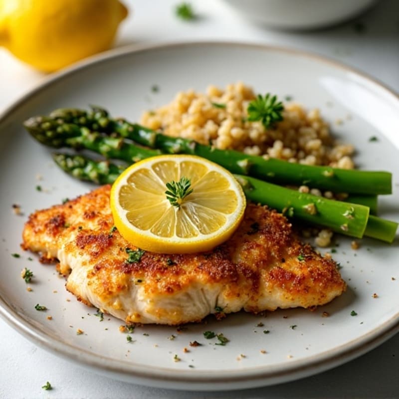 Crispy Lemon Herb Chicken with Roasted Asparagus and Quinoa