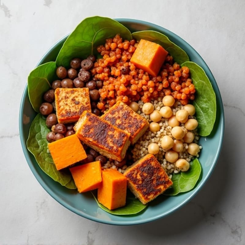 Crispy Lentil Quinoa Power Bowl with Roasted Sweet Potato
